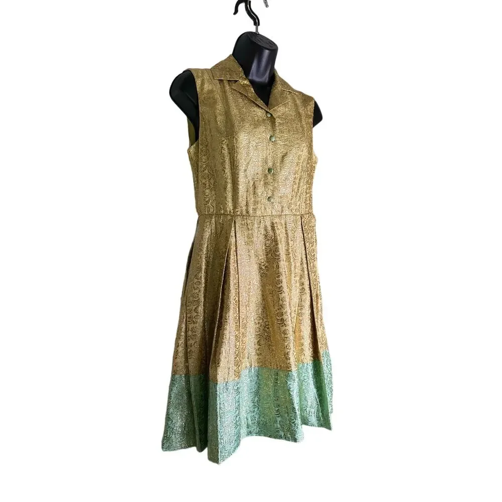 Duro Olowu x JCPenney African Inspired Gold + Blue Lined Dress 2012 Size 2